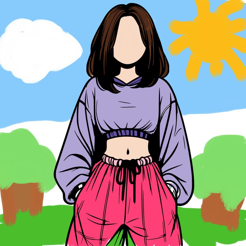 realistic girl faceless with baggy pants and a crop top
