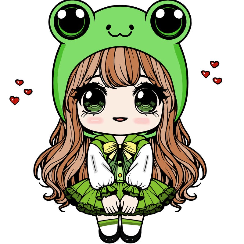 realistic girl in cute frog outfit