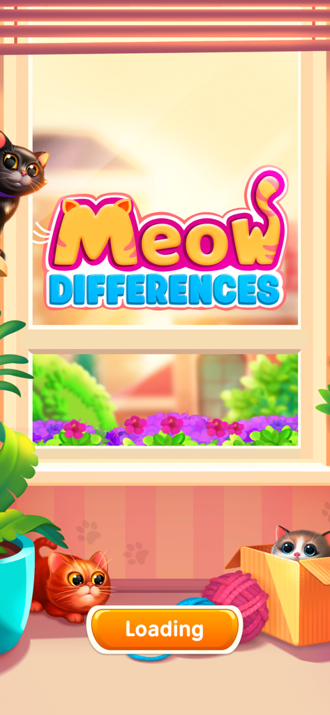Meow - Find 5 Differences Game - Loading screen of Meow Find 5 Differences Game featuring cute cats in a cozy room