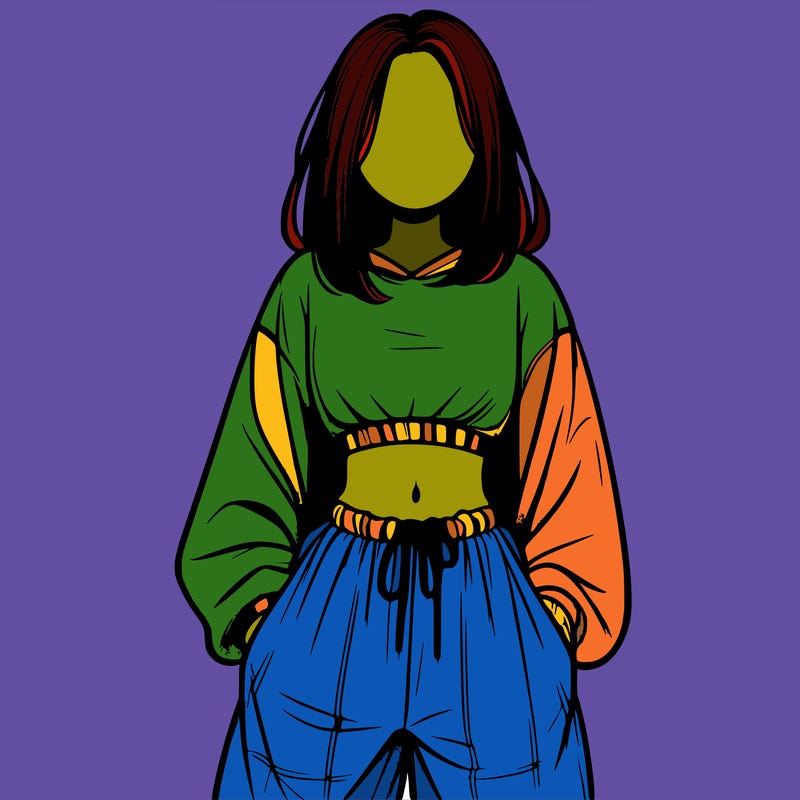 realistic girl faceless with baggy pants and a crop top