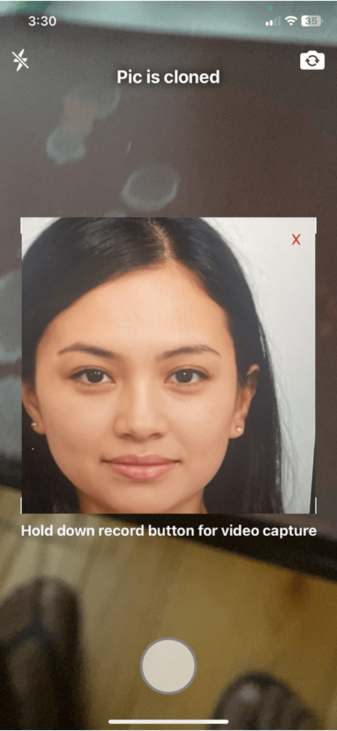 TruVideo - AI Detector - TruVideo app interface identifying an AI cloned photo of a woman in real time