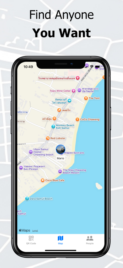 Tracker - Share My Location - Real-time map view in the Tracker app showing a user location near the coast.