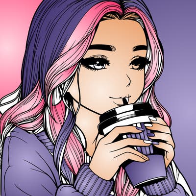 realistic girl drinking coffee