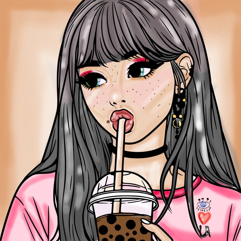 aesthetic realistic girl drinking boba