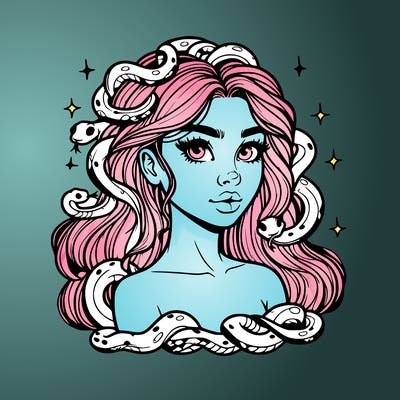 realistic girl with snakes as hair