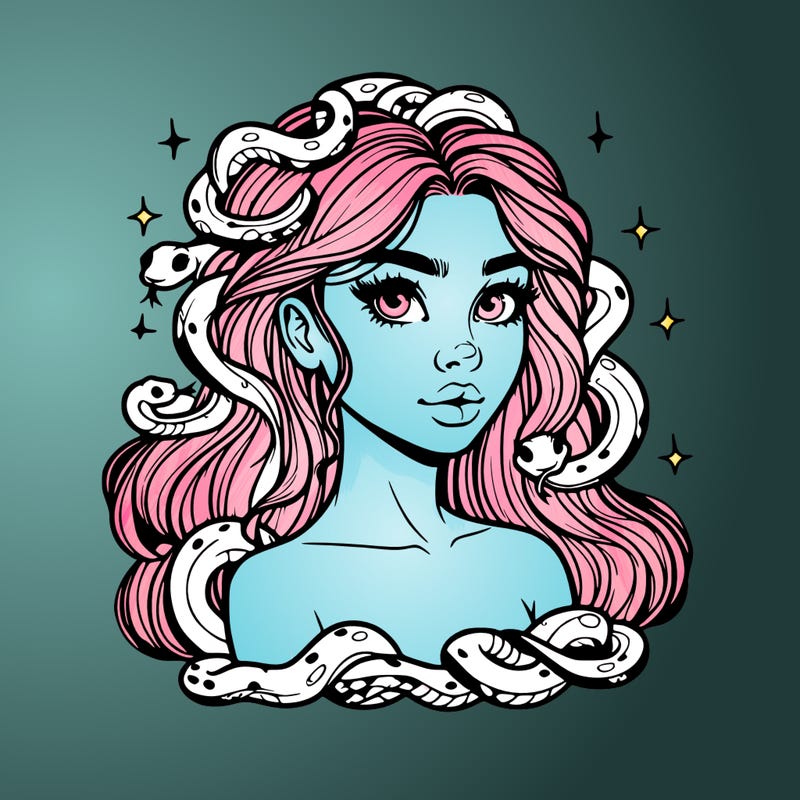 realistic girl with snakes as hair