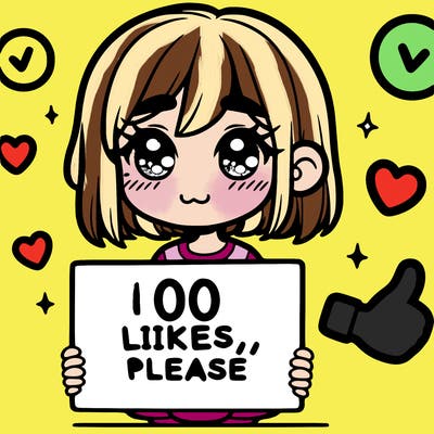 a girl with a sign saying 100 likes, please
