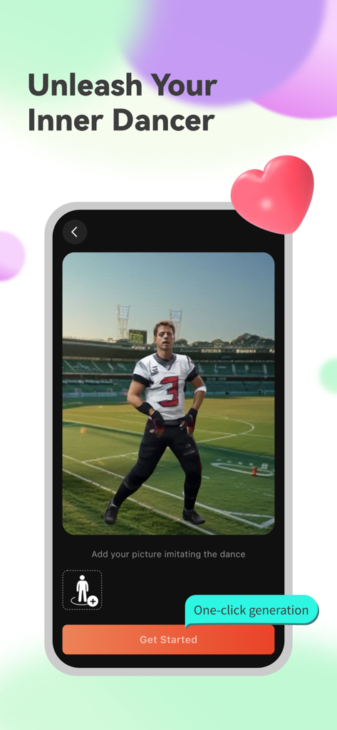 Swagme: AI Dance Animator - Un écran de smartphone affichant l'application Swagme AI Dance Animator avec le slogan Libérez le Danseur qui est en vous