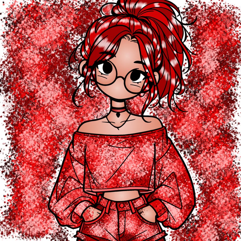 girl with a messy ponytail glasses a baggy crop top and jean shorts