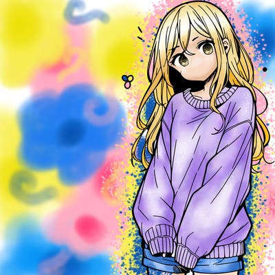 manga teen girl  in a sweater and baggy pants