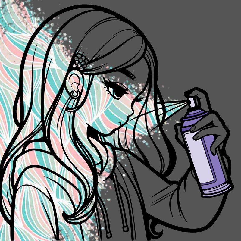 a realistic girl spray painting