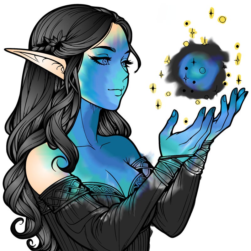 realistic elf girl doing magic