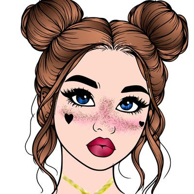 realistic girl with two buns on her hair and lips