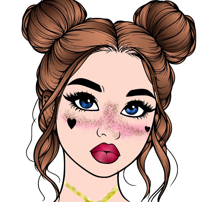 realistic girl with two buns on her hair and lips