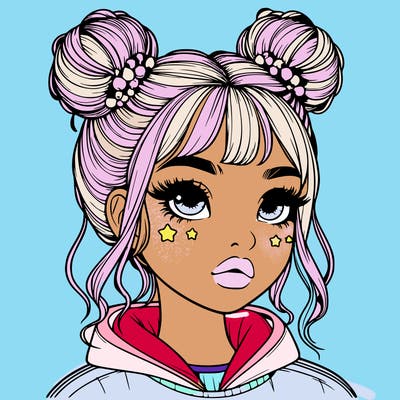 realistic girl with space buns