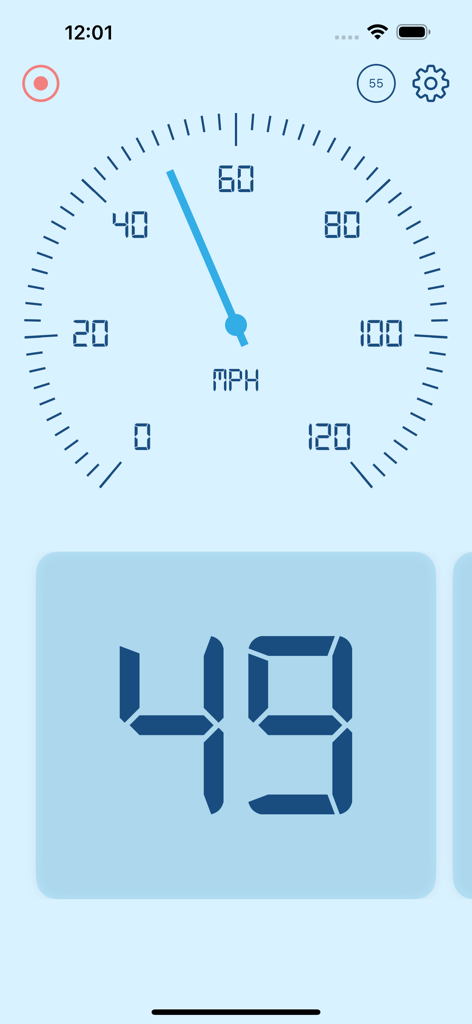 Speedometer Live - Speedometer Live mobile app showing digital and analog speed in MPH