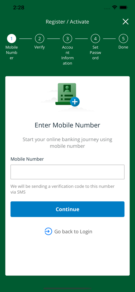 Sanima Sajilo e-Banking - Sanima Sajilo e-Banking app registration screen for entering mobile number