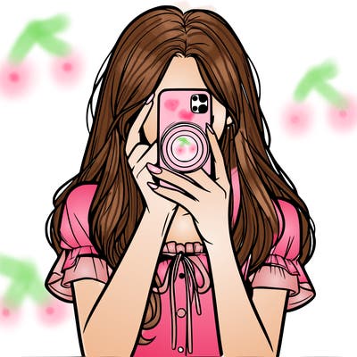 a realistic girl holding her phone taking pictures