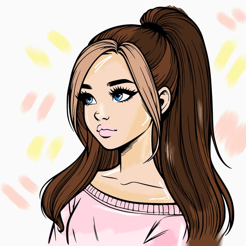 realistic girl with a high ponytail