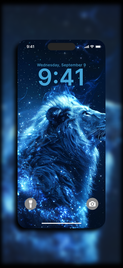 Live Wallpaper 4K - HD Theme - IPhone lock screen with a 4K blue cosmic lion wallpaper