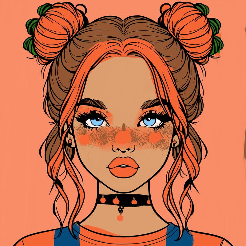 realistic girl with two buns in hair and lips