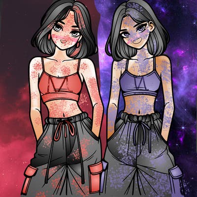 two girls with crop top with baggy pants