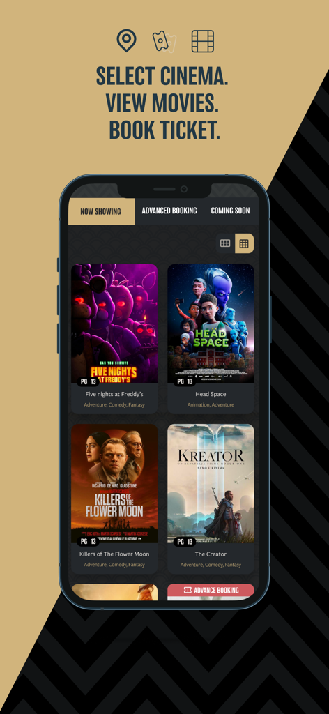 ROXY Cinemas UAE - ROXY Cinemas UAE mobile app displaying the now showing movie list with film posters and titles.