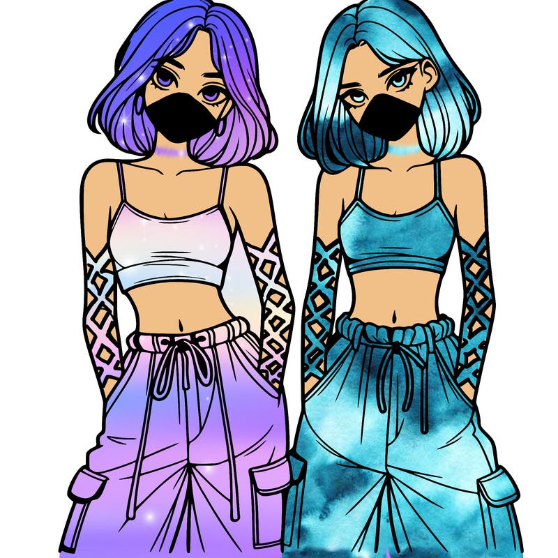 two girls with crop top with baggy pants
