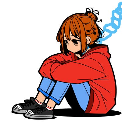 sad anime girl sitting alone