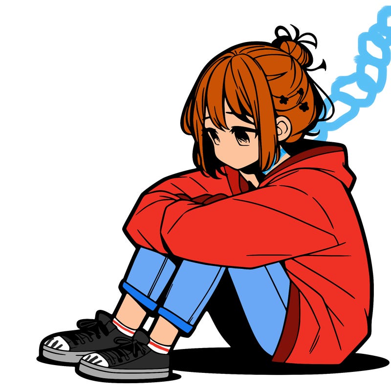 sad anime girl sitting alone