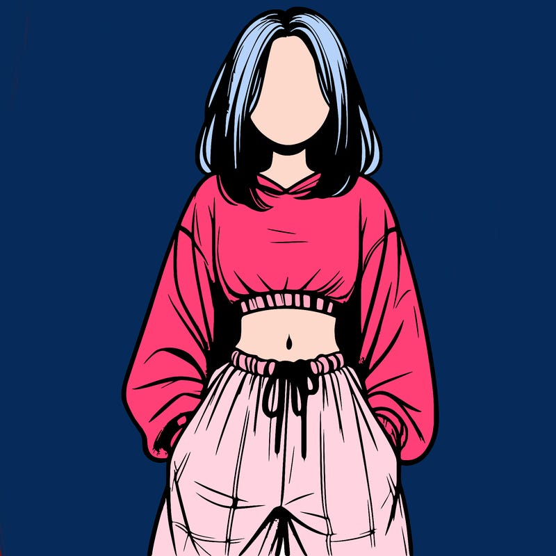 realistic girl faceless with baggy pants and a crop top