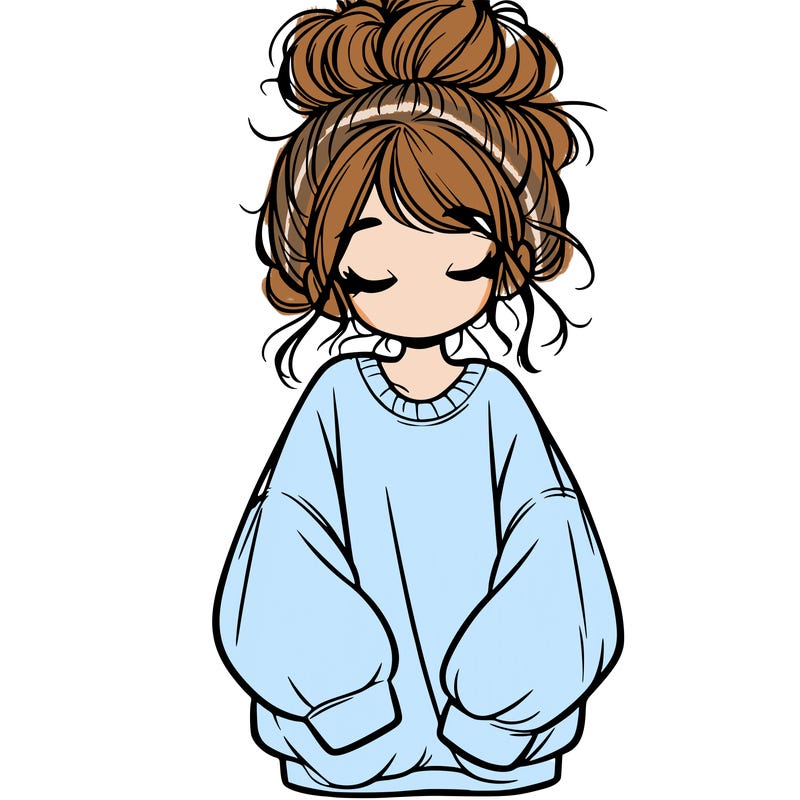 girl with baggy sweatshirt and messy bun