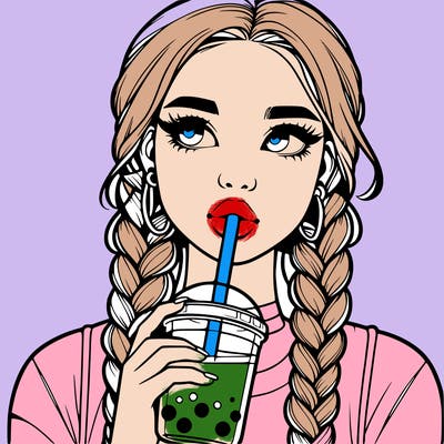 realistic girl with braided hair drinking boba
