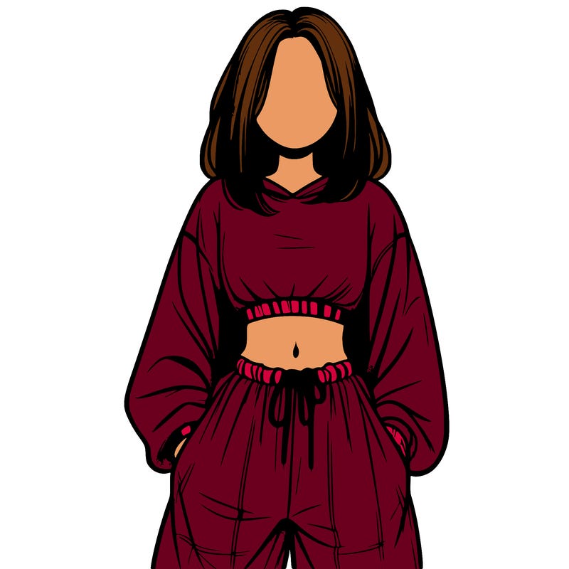 realistic girl faceless with baggy pants and a crop top