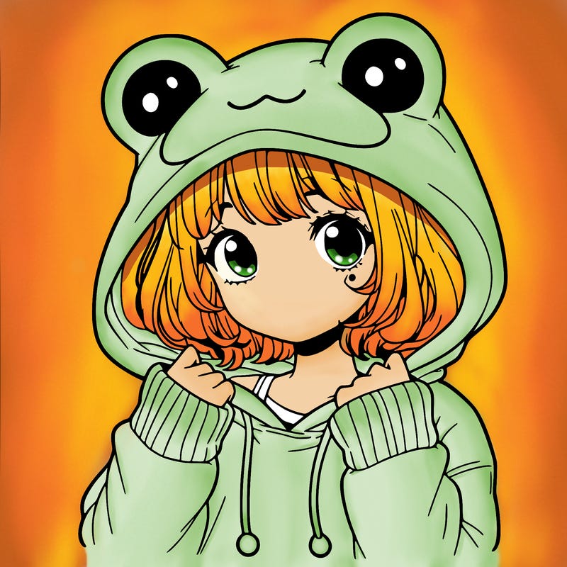 a cute teenage girl wearing a frog hoodie