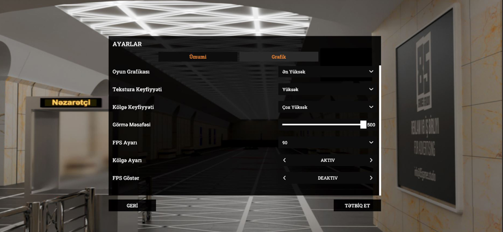 The Last Station - Baku - In-game graphics settings menu for The Last Station Baku showing visual adjustment options against a dark subway station background