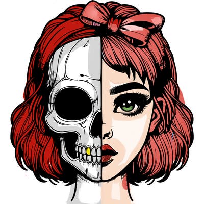 realistic girl with half skull mask