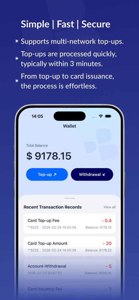 Smartphone screen of the Buvei app wallet showing total balance and recent transaction history