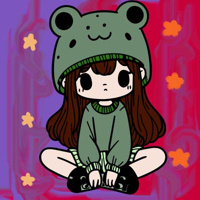 a girl wearing a frog hat and some frog socks