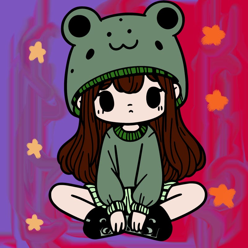 a girl wearing a frog hat and some frog socks