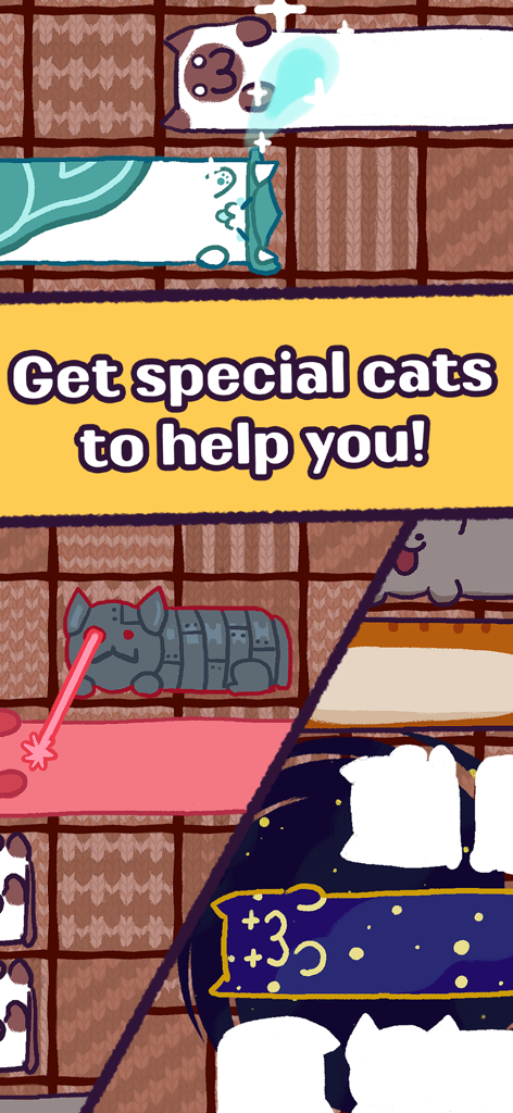 Neko Sliding: Cat Puzzle - A montage of special cats with unique abilities in the Neko Sliding puzzle game