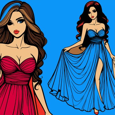 realistic woman with long flowing dress