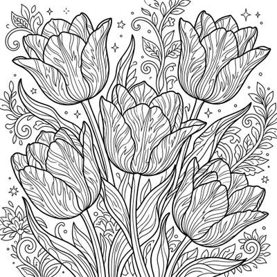 Discover the beauty of Viridiflora Tulips with this exquisite adult coloring page. Designed with intricate patterns and delicate botanical details, it offers a challenging yet rewarding coloring experience.