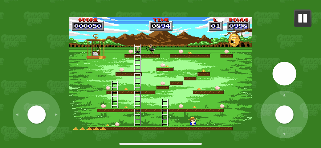 Chuckie Egg Remake - Jogabilidade de Chuckie Egg Remake com arte em pixel e plataformas retrô