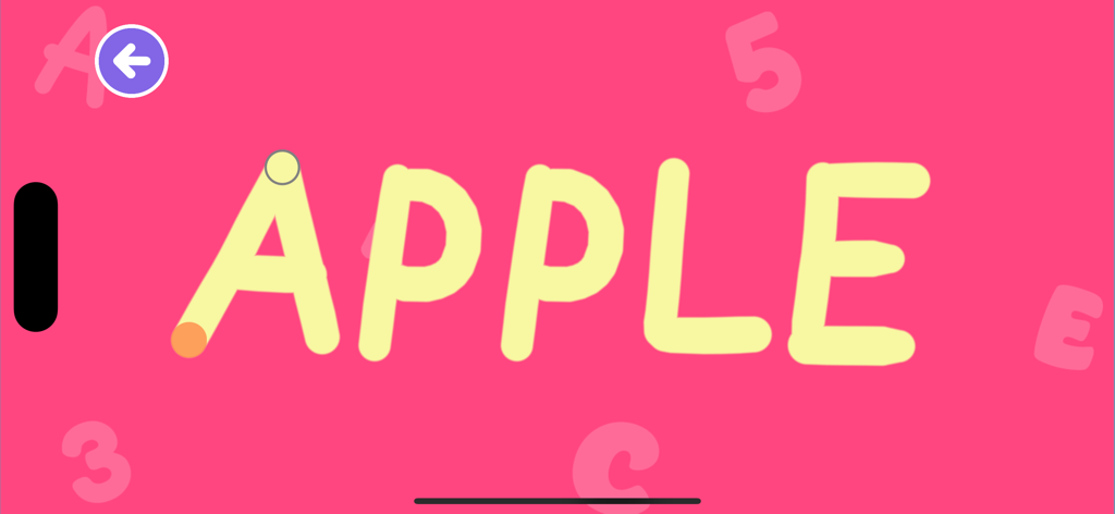ABC 123 Letters Tracing Kids - Handwriting practice for kids showing the word apple in large yellow letters