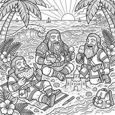 Escape to a sunny beach paradise with our delightful Dwarf Runesmiths coloring page. Watch as these masters of runes trade their hammers for ice cream and enjoy a well-deserved summer vacation by the sea.