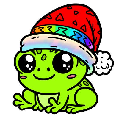 cute frog with cute eyes and wearing a cute santa hat