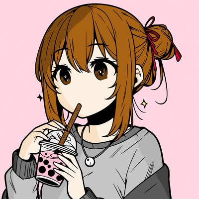 manga character drinking boba