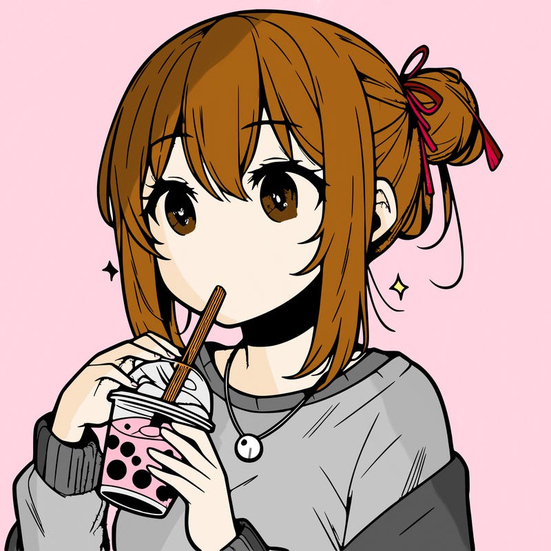 manga character drinking boba