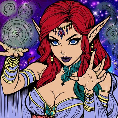 realistic scary beautiful elf sorceress casting spell